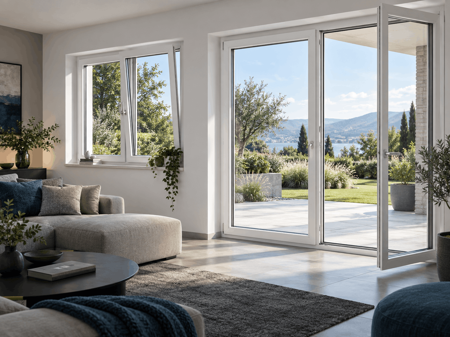 White PVC window and door systems in a modern residence